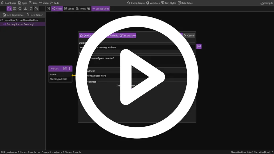 Link that takes you to the NarrativeFlow docs to learn how to use NarrativeFlow