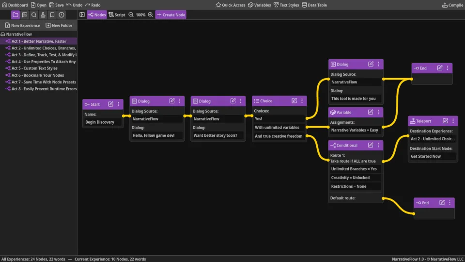 NarrativeFlow makes it possible to design your game&#x27;s story without coding.